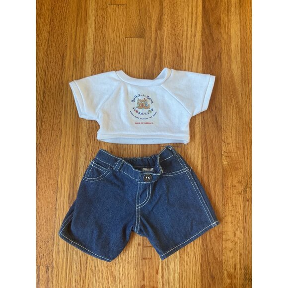 Build-A-Bear Workshop Mall Of America White Tee & Denim Shorts Outfit For Plush - Picture 1 of 5